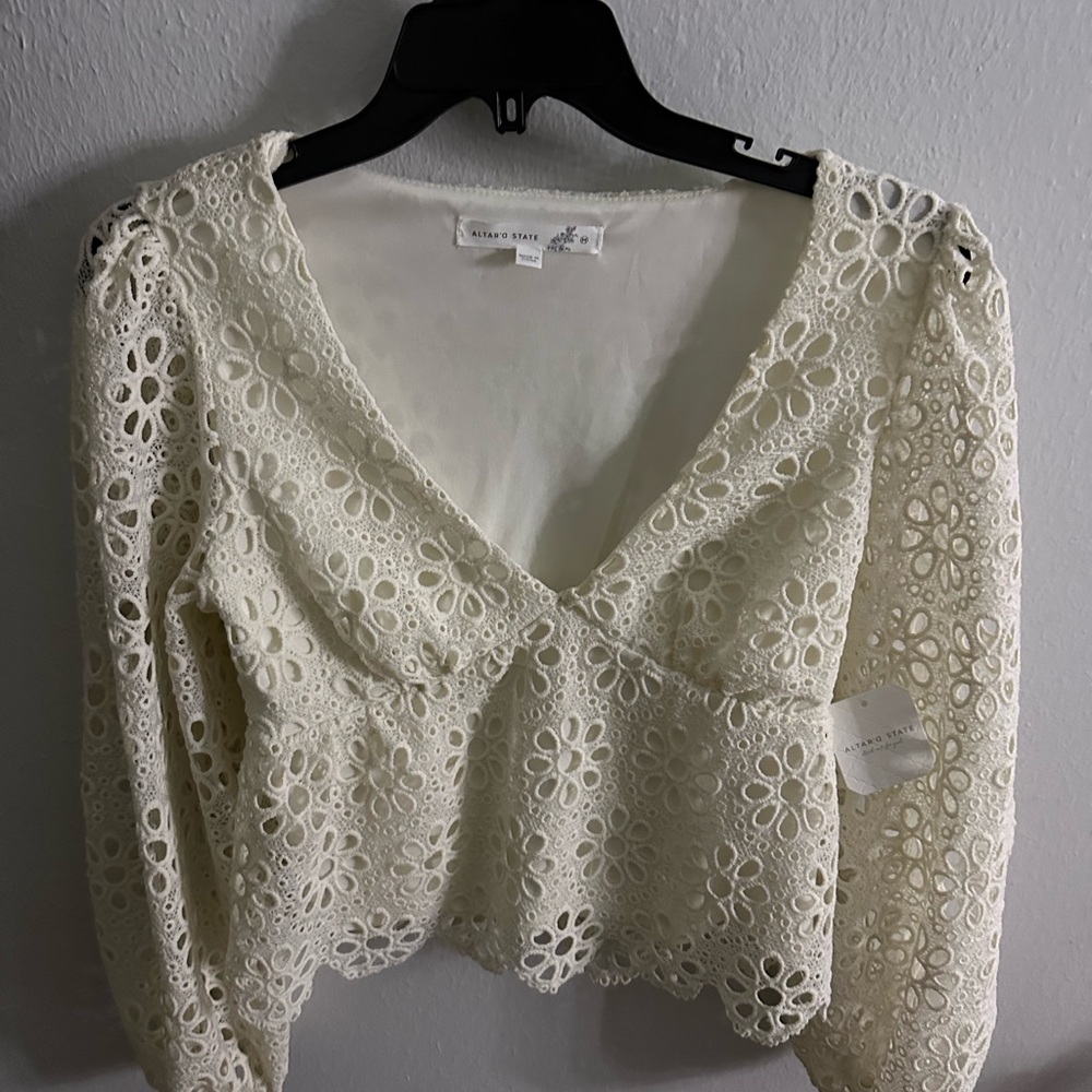 Altar'd State Cream Floral Lace Blouse
